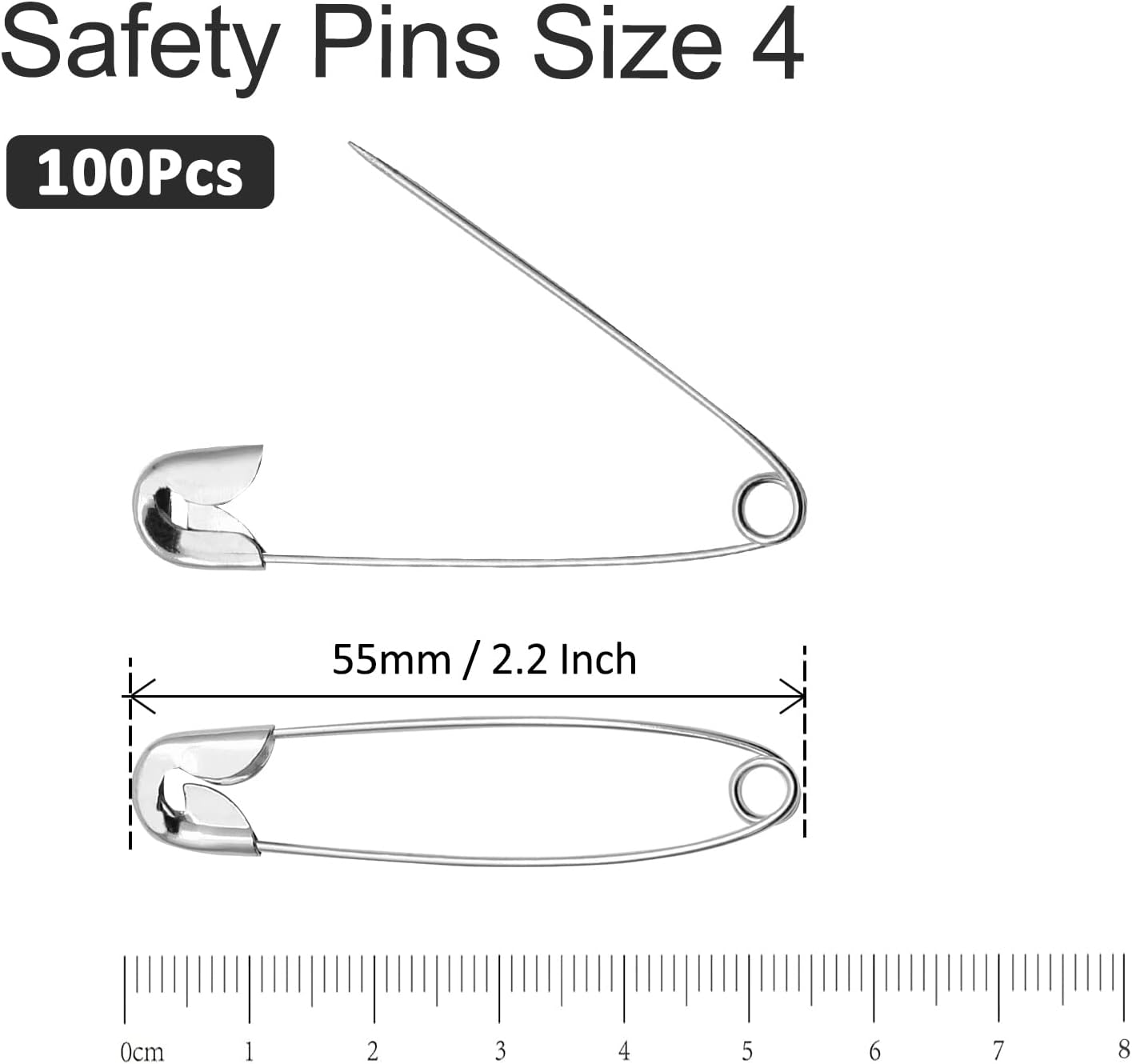 100 PCS 55mm / 2.2 Inch Heavy Duty Quilting Pins, Large Silver Metal Safety Pins for DIY Crafts, Jewelry Making, Baby Clothing