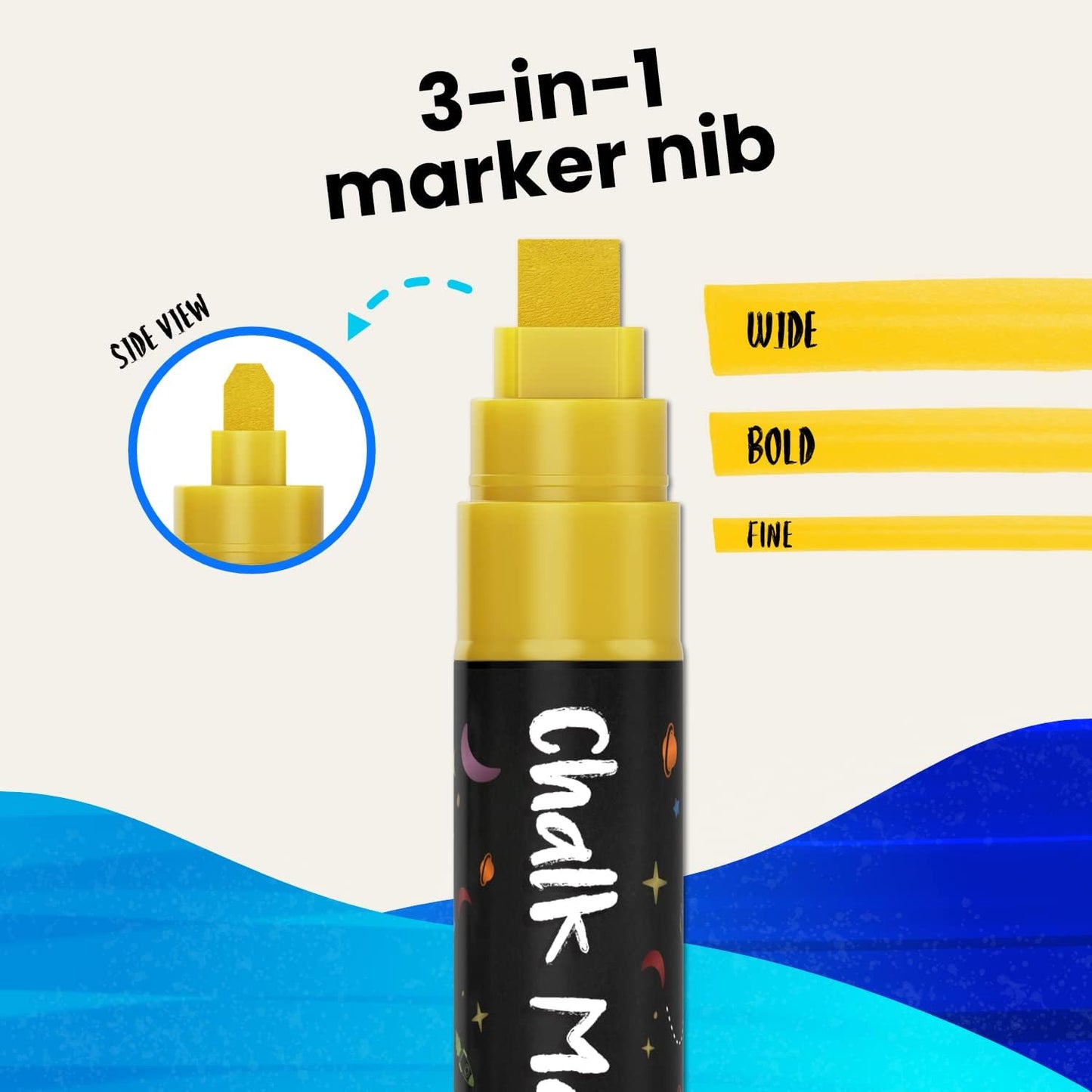 10mm Metallic Chalk Markers (10 Pack) Liquid Chalk Pens - For Blackboards, Chalkboard, Bistro Menu, Window - Wet Wipe Erasable Car Window Markers - 10mm 3-in-1 Wide Nib