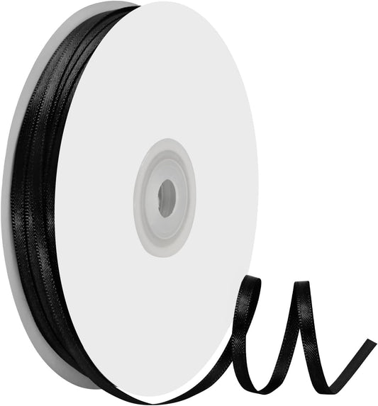 1/8" X 100 Yards Black Satin Thin Ribbon Solid Color Double Faced Ribbons Perfect for Crafts Wedding Decor Bow Making Arts Sewing and More