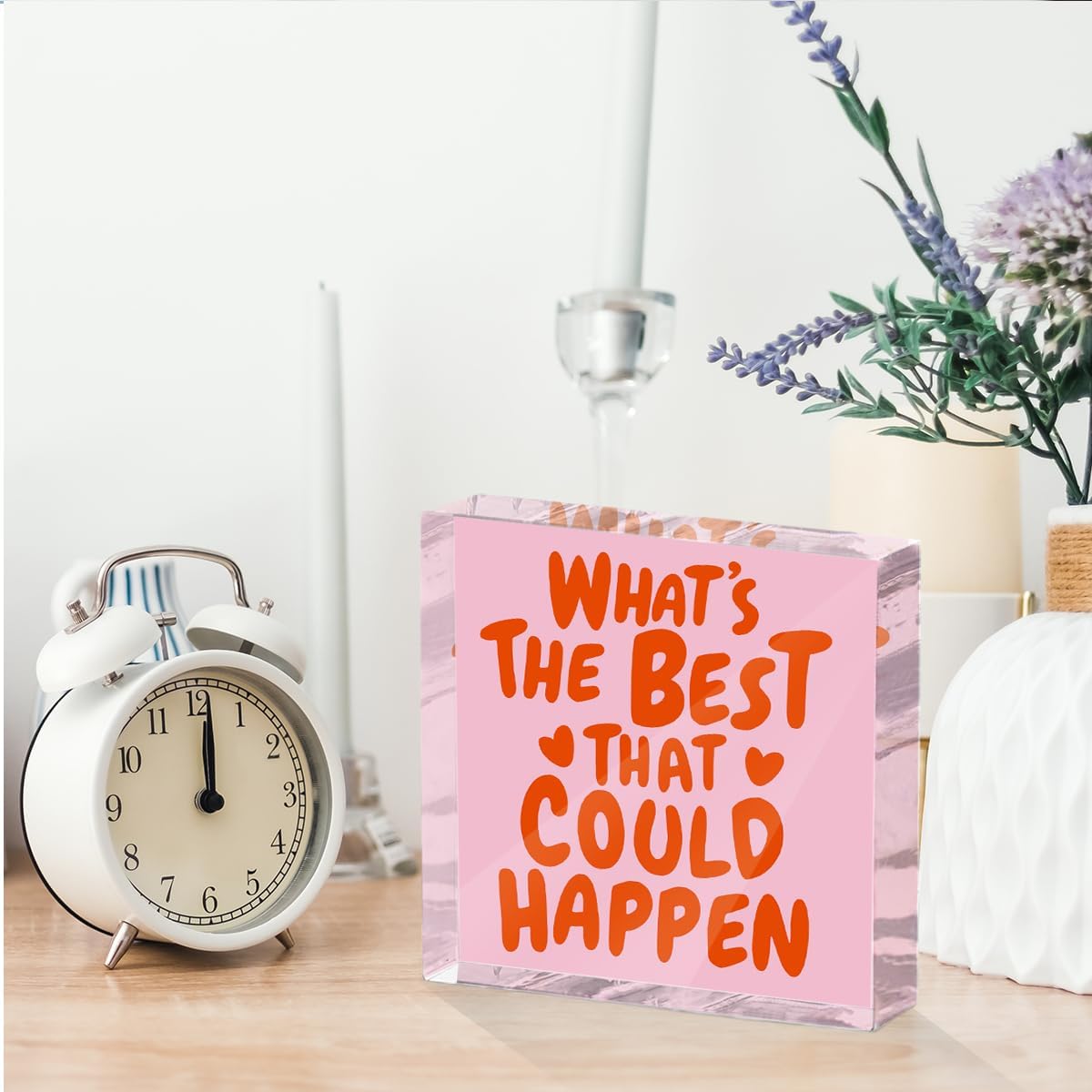 Inspirational Quote Desk Decor Acrylic Sign 4X4 Inch, Positive Affirmation Desk Decorative Signs for Shelf Tabletop Cubicle Room Office, Pink Gifts for Women Friends