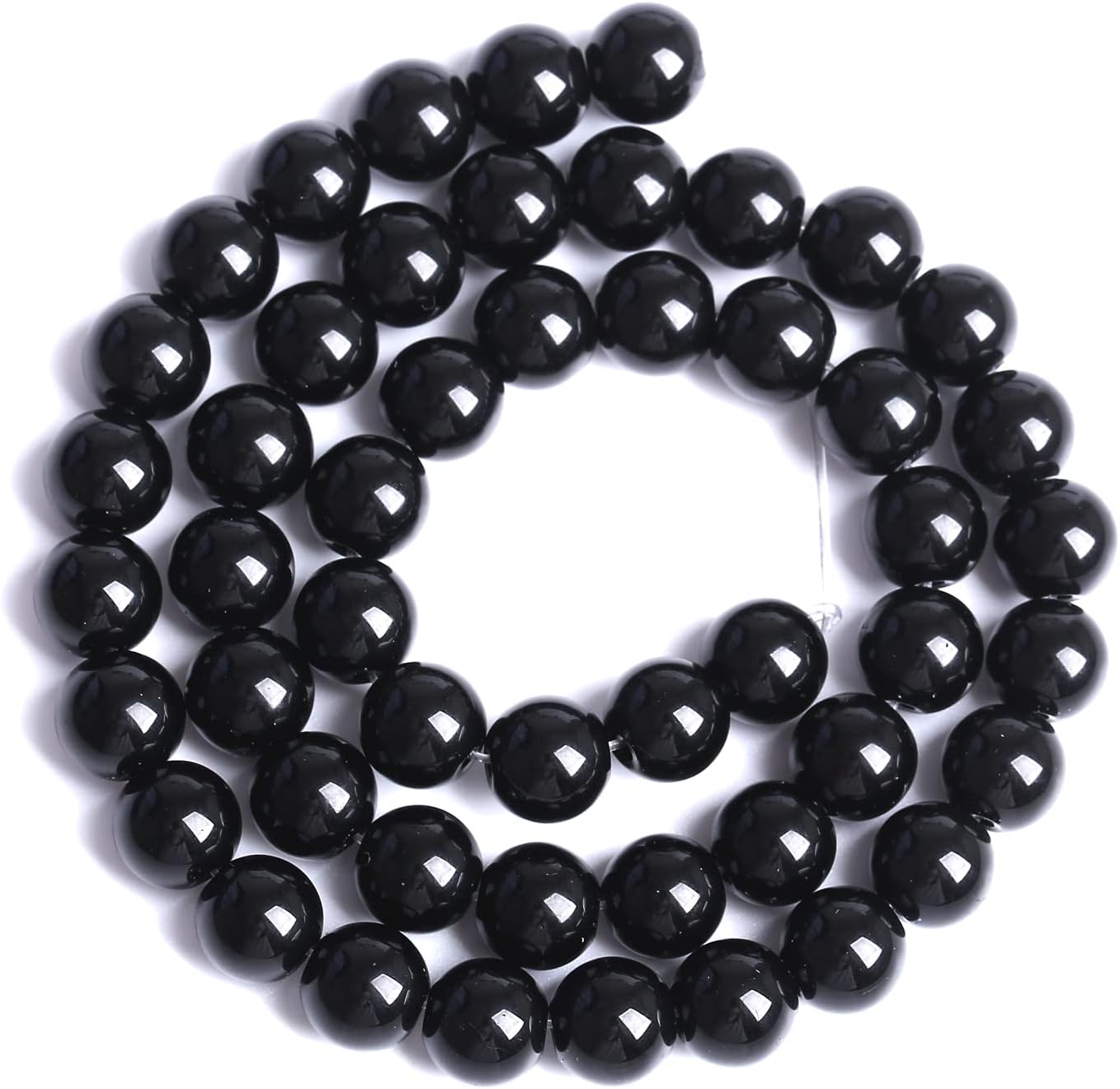 10mm 80pcs Natural Black Agates Onyx Stone Beads Smooth Round Loose Spacer Beads for Jewelry Making DIY Bracelets 32" 2 Strands