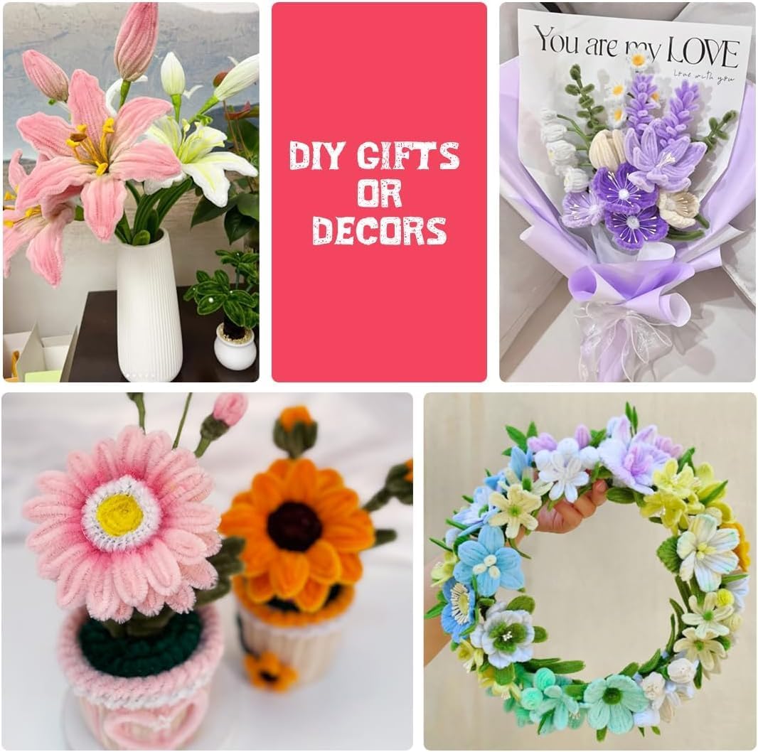 IOOLEEM Pipe Cleaners, 480pcs Red Roses, Flower Making Kit, Arts and Craft Supplies, Ideas for Art Project Activity.