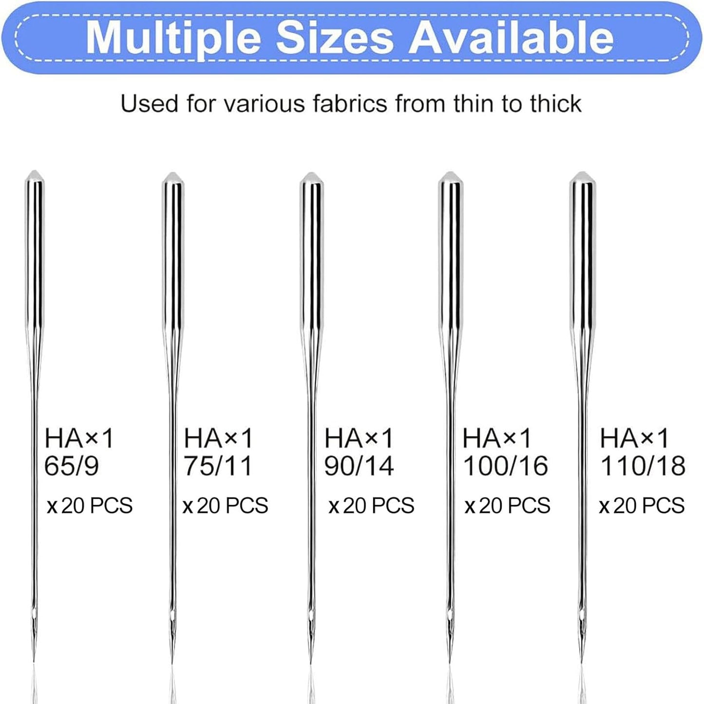 100PCS Sewing Machine Needles, Universal Sewing Machine Needle for Singer, Brother, Janome, Varmax, Needles for Sewing Machine with Sizes HAX1 65/9, 75/11, 90/14, 100/16, 110/18