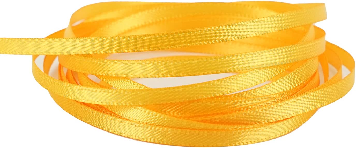 HUIHUANG Yellow Satin Ribbon 1/8 inch x Continuous 100 Yards Double Faced Thin Satin Ribbon for Crafts, Gift Wrapping, Wedding Invitation Card, Tag Decoration