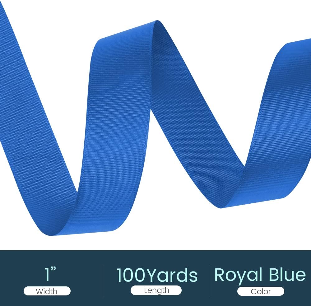 1" X 100 Yards Royal Blue Grosgrain Ribbon, Premium Grosgrain Ribbon for Sewing, Gift Wrapping, Bow Making, Wedding Decor, Wrapping and More (Royal Blue)