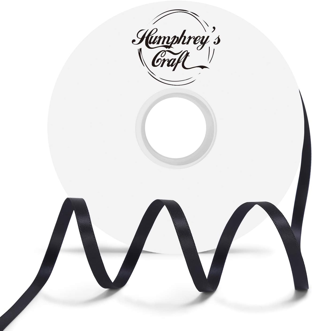 Humphrey's Craft 1/4 Inch Black Double Faced Satin Ribbon - 50 Yards Variety of Color for Crafts Gift Wrapping DIY Bows Bouquet Decoration Sewing Christmas Tree Wedding and Invitation Card.