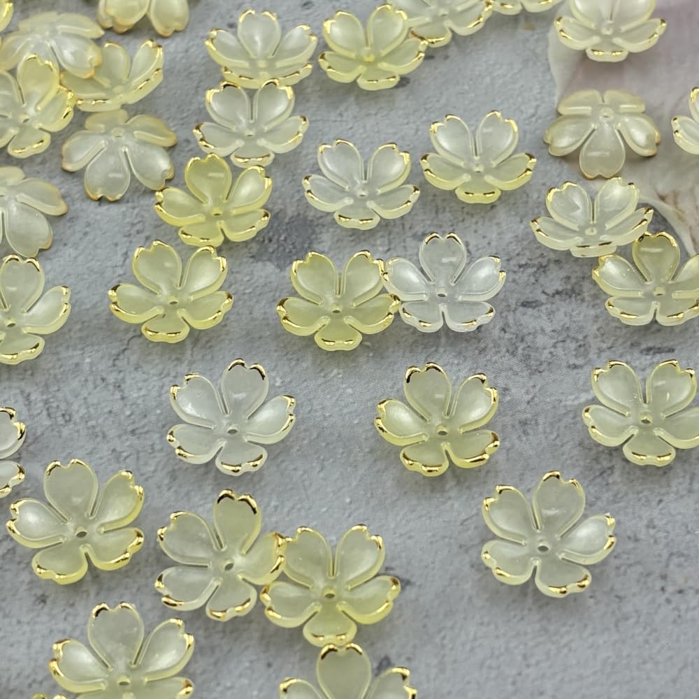 100pcs Acrylic Flower Beads, 19mm Cherry Blossom Plastic Gradient Flower Spacer Beads for DIY Crafts Bracelet Necklace Earrings Jewelry Making(Yellow)