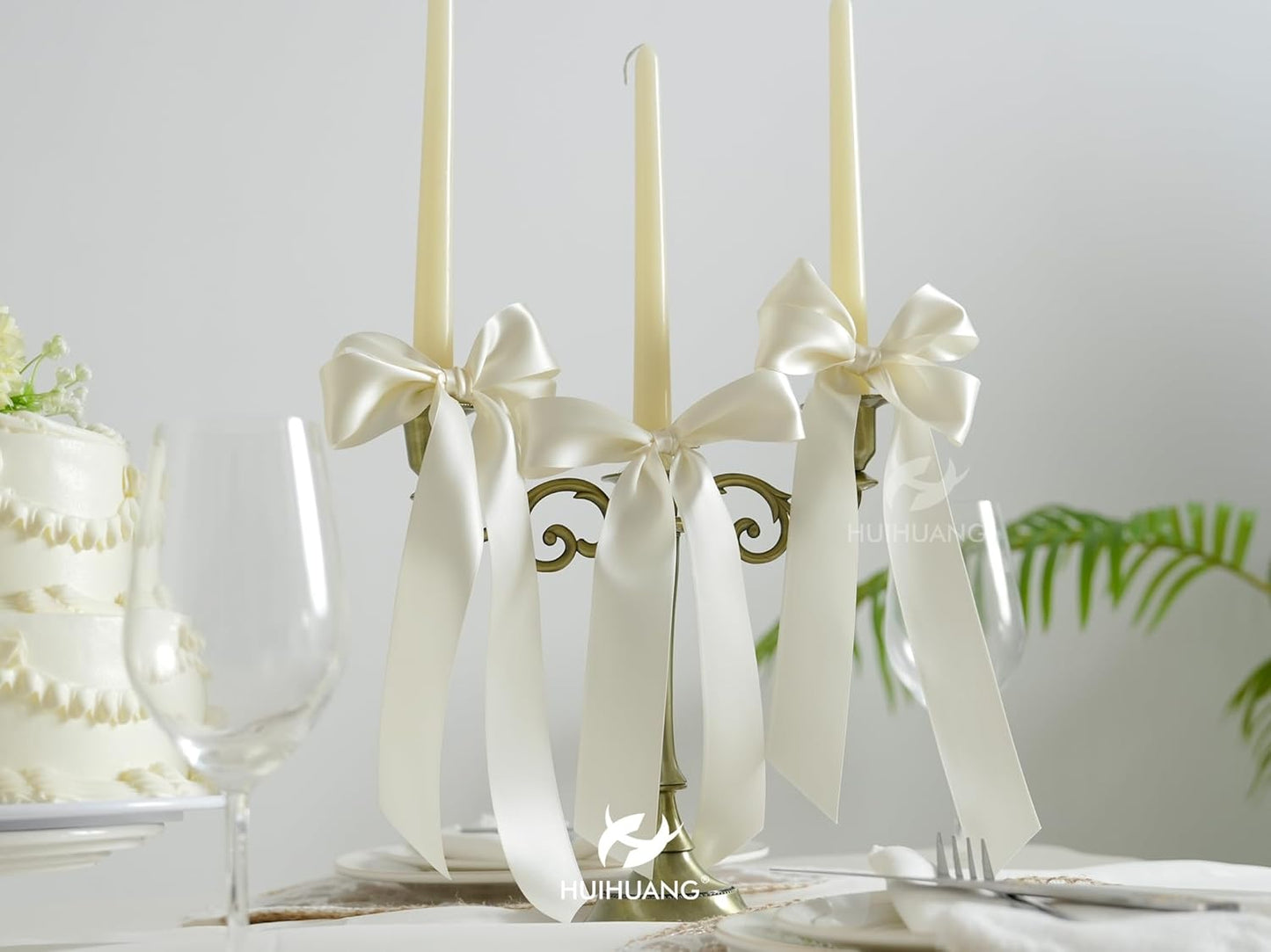 HUIHUANG Ivory Satin Ribbon 1-1/2 inch x 100 Yards Antique White Double-Faced Satin Ribbon for Flower Bouquet, Gift Wrapping, Eternal Roses, DIY Crafts, Bridal Shower Wedding Decor