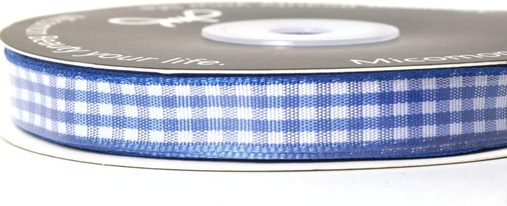 Ink Blue Gingham Plaid Checked Ribbon 25 Yard Each Roll 100% Polyester (3/8", Ink Blue)