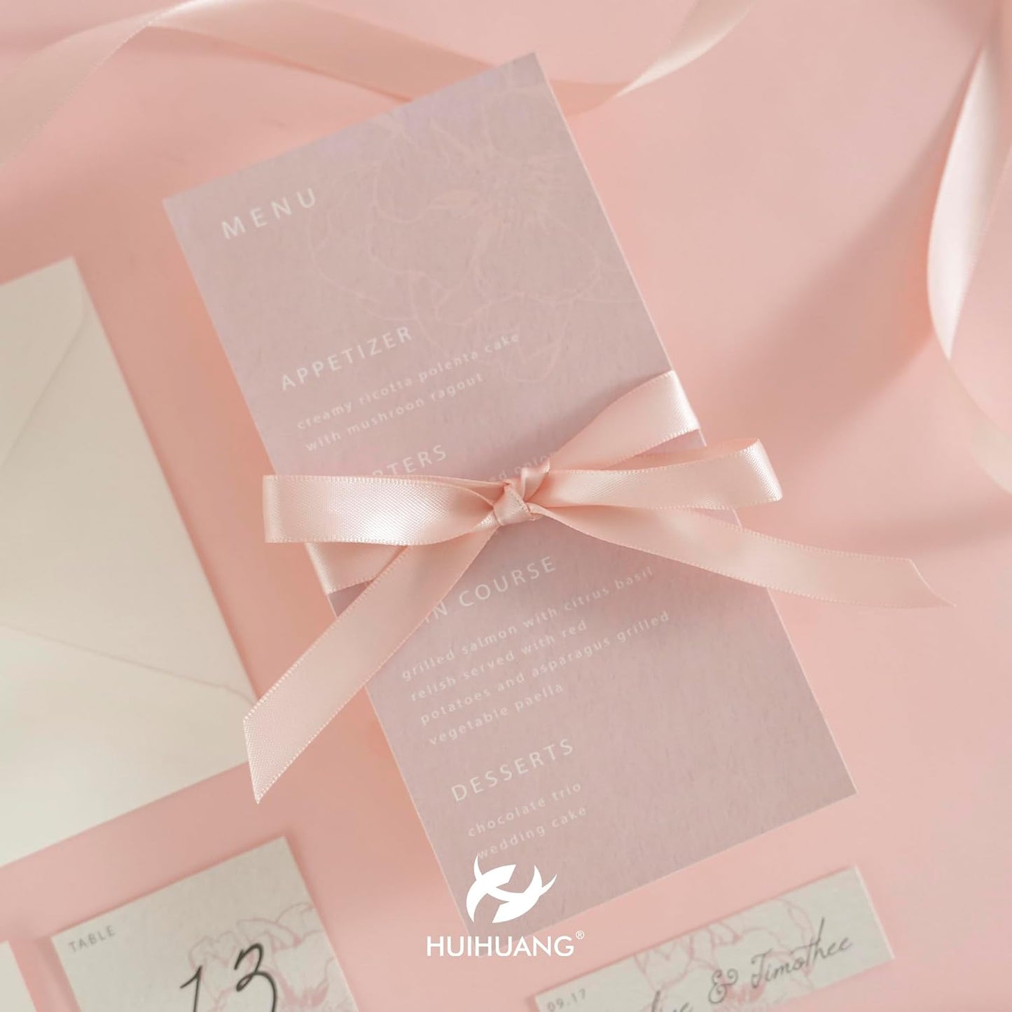 HUIHUANG Rose Gold Satin Ribbon 1/2 inch X 50 Yards Continuous, Rose Gold Pink Double-Faced Satin Ribbon for Gift Wrapping, Bows, DIY Crafts, Flower Bouquet, Wedding Decor, Christmas Decoration