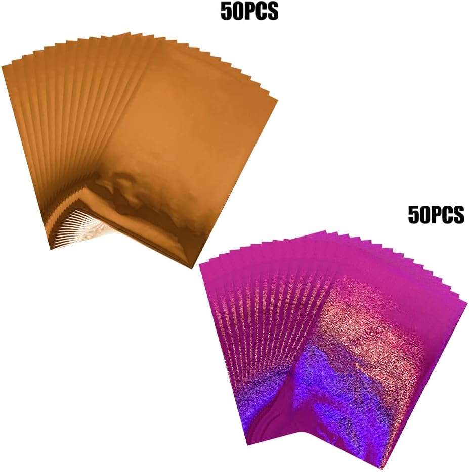 100PCS Toner Reactive Foil for Card Making 11.4x7.9inch Transfer Foil Paper for Circut Foil Transfer Foil Roll Toner Reactive Foil Foil by Laser Printer&Laminator Embossed Metallic Foil Paper Sheets