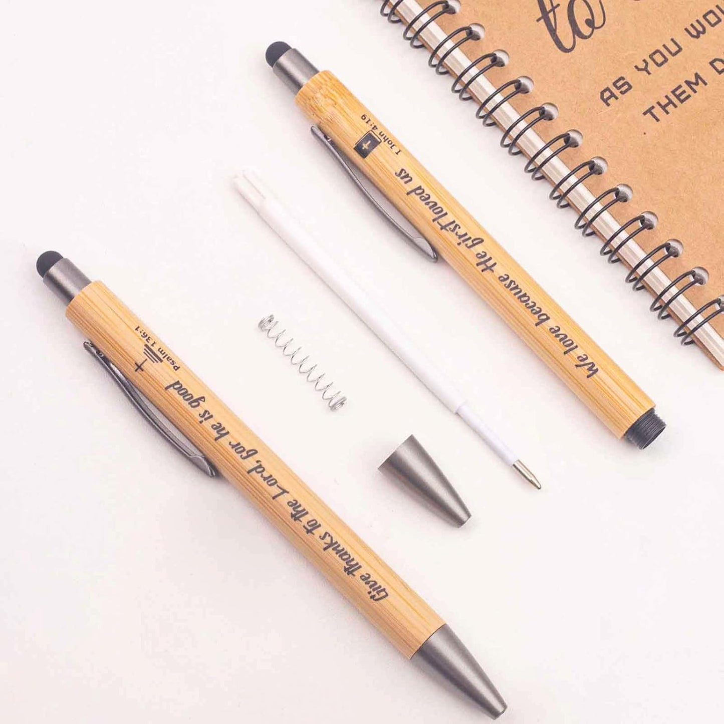 10 Pcs Christian Inspirational Stylus Bamboo Ballpoint Pens Set Bible Pens Bulk Christian Pens Gifts for Church Women Men Sunday Party Teacher Christians Supplies