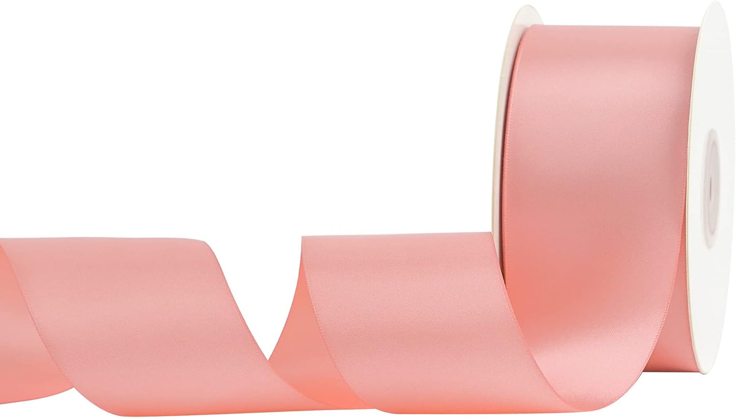 HUIHUANG Blush Pink Ribbon 2 inch Double Face Blush Satin Ribbon Wedding Ribbon for Flower Bouquet, Dress Chair Sashes, Invitations Card, Gift Wrapping, Bows, Crafts, Holiday Decor -25 Yards/Roll
