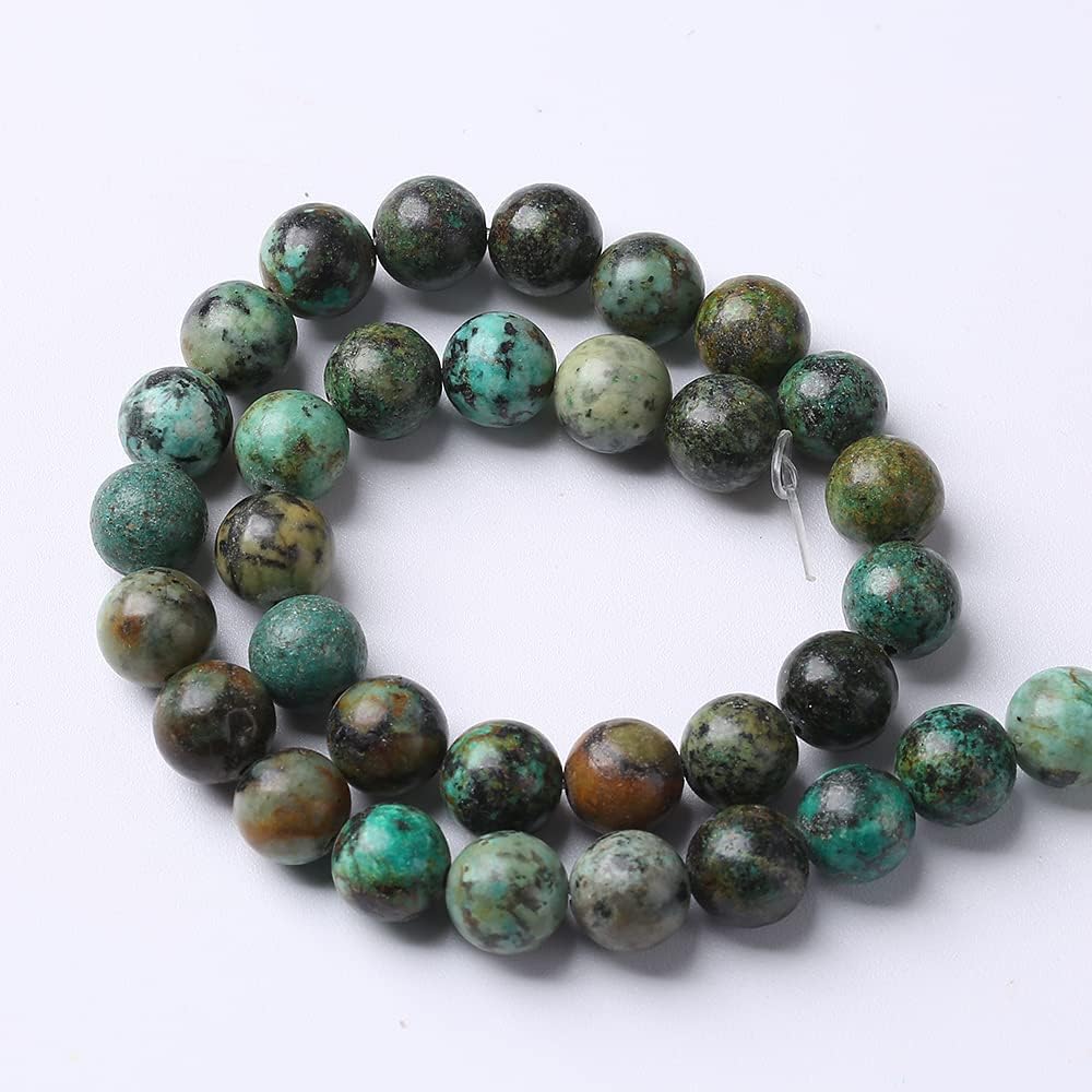 10mm 76pcs Natural African Turquoise Stone Beads for Jewelry Making Round Loose Gemstone Beads DIY Bracelet Necklace Earrings 32" 2 Strands
