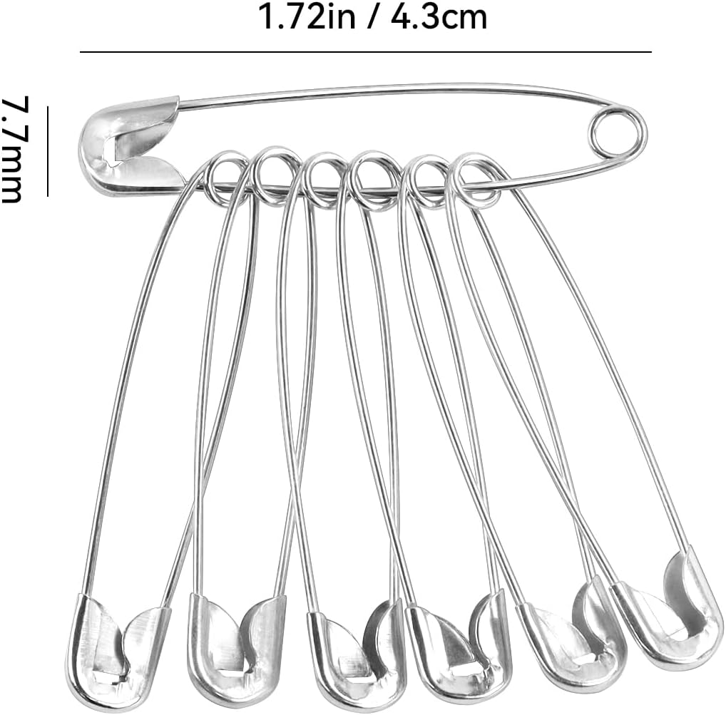 100 Pack Silver Safety Pins Assorted, Galvanized Steel Bulk Safety Pins for Sewing, Clothes, Arts & Craft (1.8 Inch / 45 mm)
