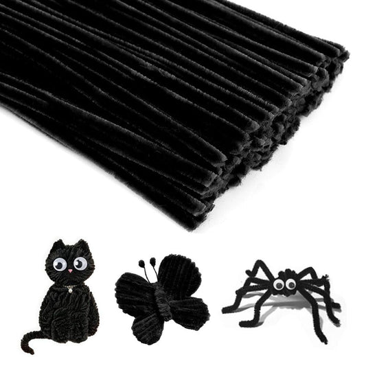 100 Pieces Pipe Cleaners Chenille Stem, Black Pipe Cleaners Set for Pipe Cleaners Halloween DIY Arts Crafts Decorations, Chenille Stems Pipe Cleaners (Black)