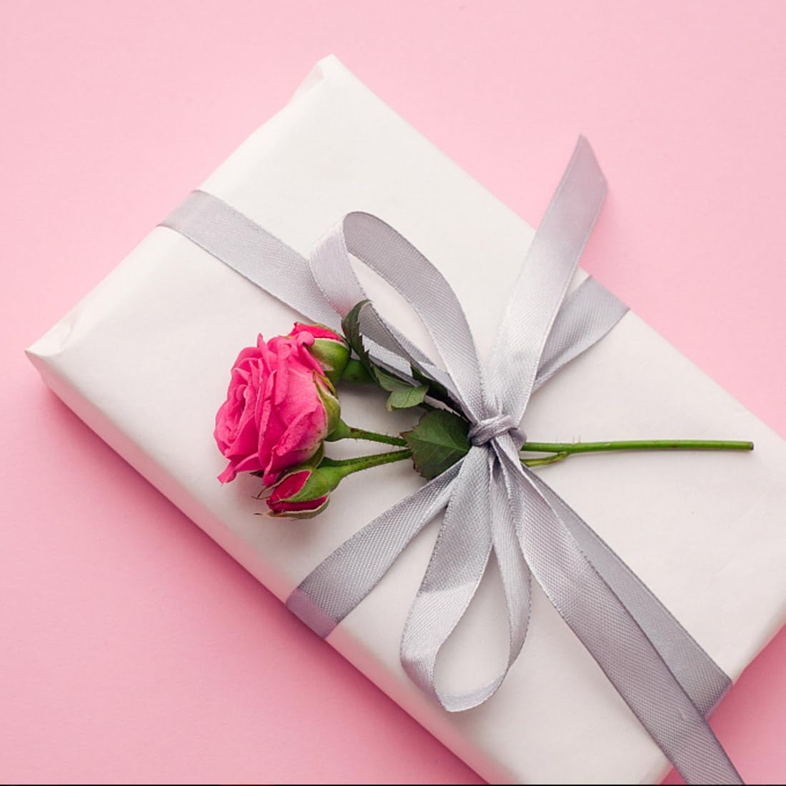 1" Width x 100 Yards Satin Ribbon, Silver Ribbon Perfect for DIY Craft, Bows, Gift Wrapping, Flower Bouquet, Valentine's Day, Christmas and Party Decoration