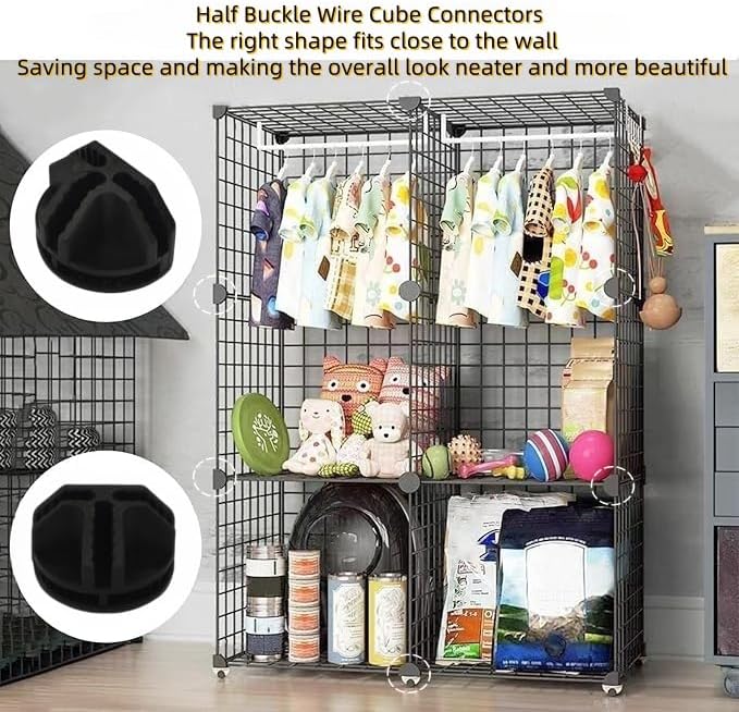 10Pcs Wire Cube Connectors, Black Wire Cube Storage Connectors Half Buckle Wire Grid Cube Shelf Plastic Connectors for Wire Cube Storage Shelving Unit and Modular Closet Organizer, SATONBEYI