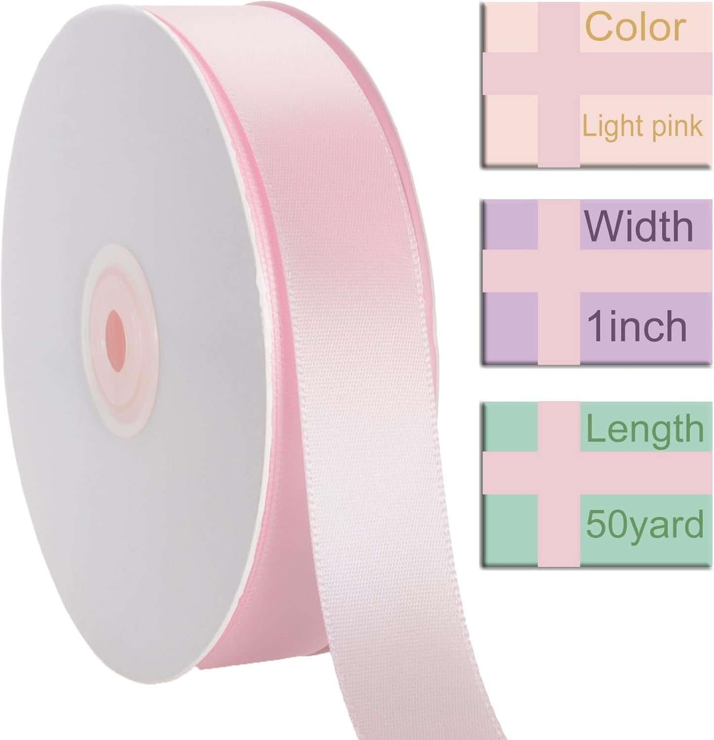1 Inch Light Pink Ribbon, 50 Yards Craft Polyester Satin Ribbon Perfect for Gift Wrapping, Handmade Roses, Wedding Party Decorations and DIY Crafts