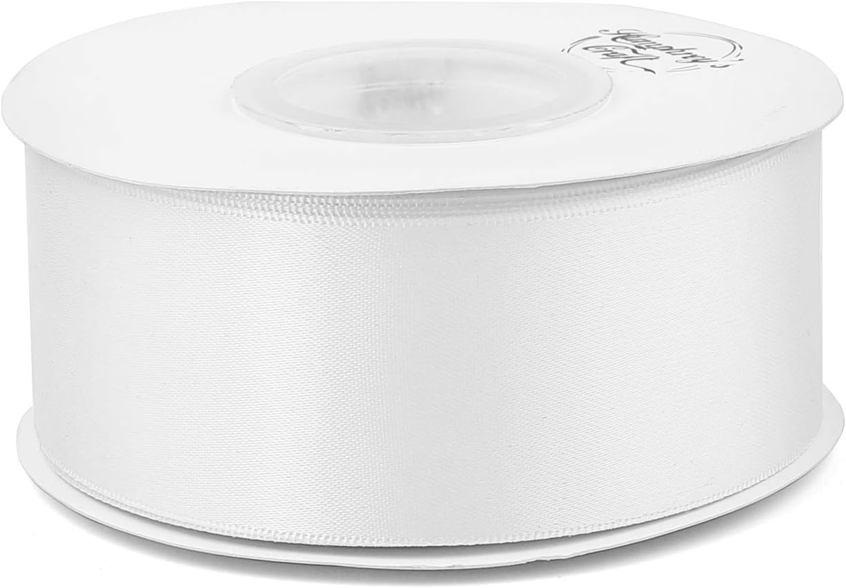 Humphrey's Craft 1-1/2 Inch White Double Faced Satin Ribbon - 25 Yards Variety of Color for Crafts Gift Wrapping DIY Bows Bouquet Decoration Sewing Christmas Tree Wedding and Invitation Card.