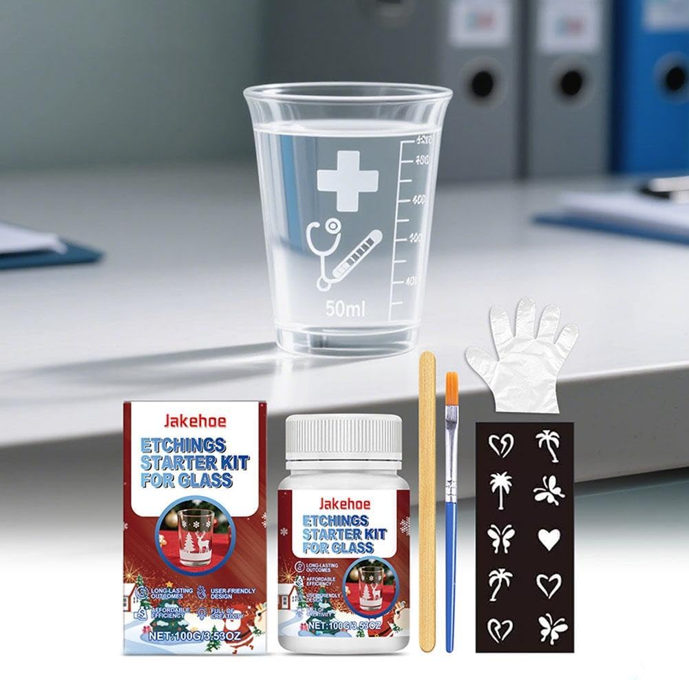 10oz Frosted Etch Starter Kit for Glass,Glassware Etching Kit Creates Permanent Etched Patterns,Art Mirrors Frosted Cream for Mirrors,Windows, Glass Etching Starter Medium for Intricate Designs