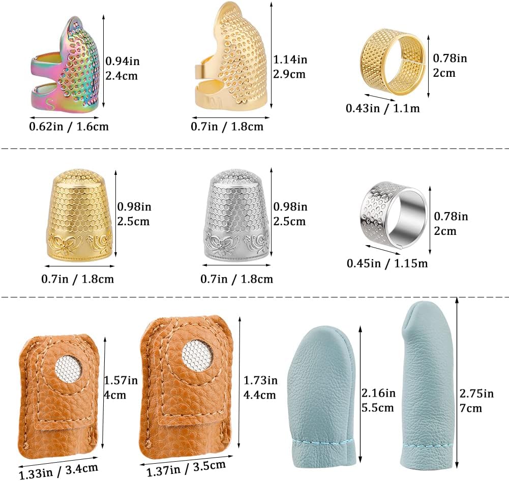 10pcs Hand-Working Sewing Thimble, Metal Finger Shield Ring, Leather Coin Finger Protectors, Sewing Thimble Rings Cap Metal Shield for Knitting Quilting DIY Craft Tools