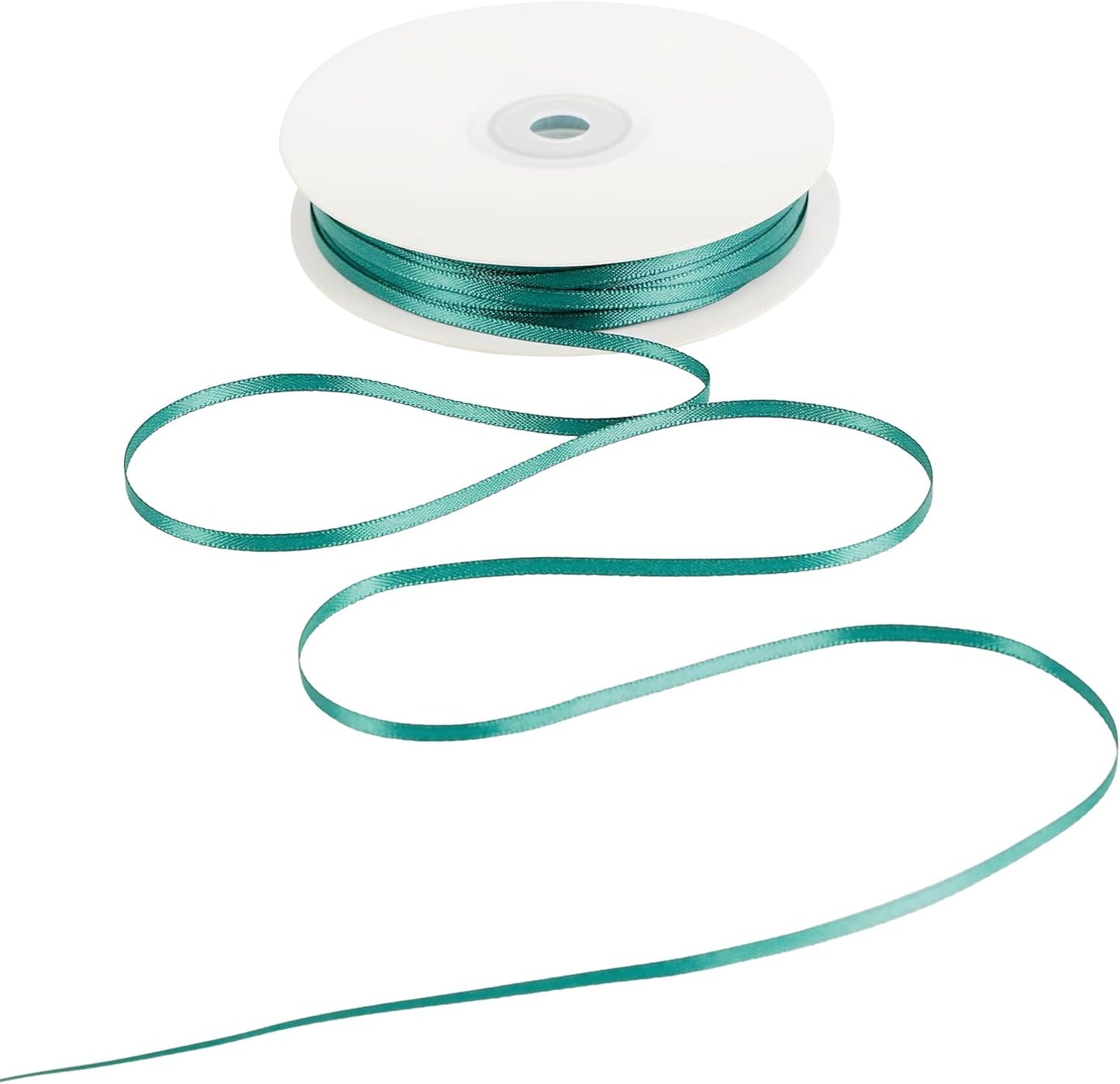 HUIHUANG Teal Green 1/8" Solid Color Thin Satin Ribbon 1/8 inch x 100 Yards for Crafts, Thin Green Ribbon for Gift Tags, Invitation Card, Gift Wrapping, Holiday Party Decor, Christmas Ornaments
