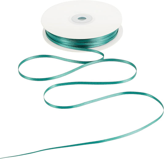 HUIHUANG Teal Green 1/8" Solid Color Thin Satin Ribbon 1/8 inch x 100 Yards for Crafts, Thin Green Ribbon for Gift Tags, Invitation Card, Gift Wrapping, Holiday Party Decor, Christmas Ornaments