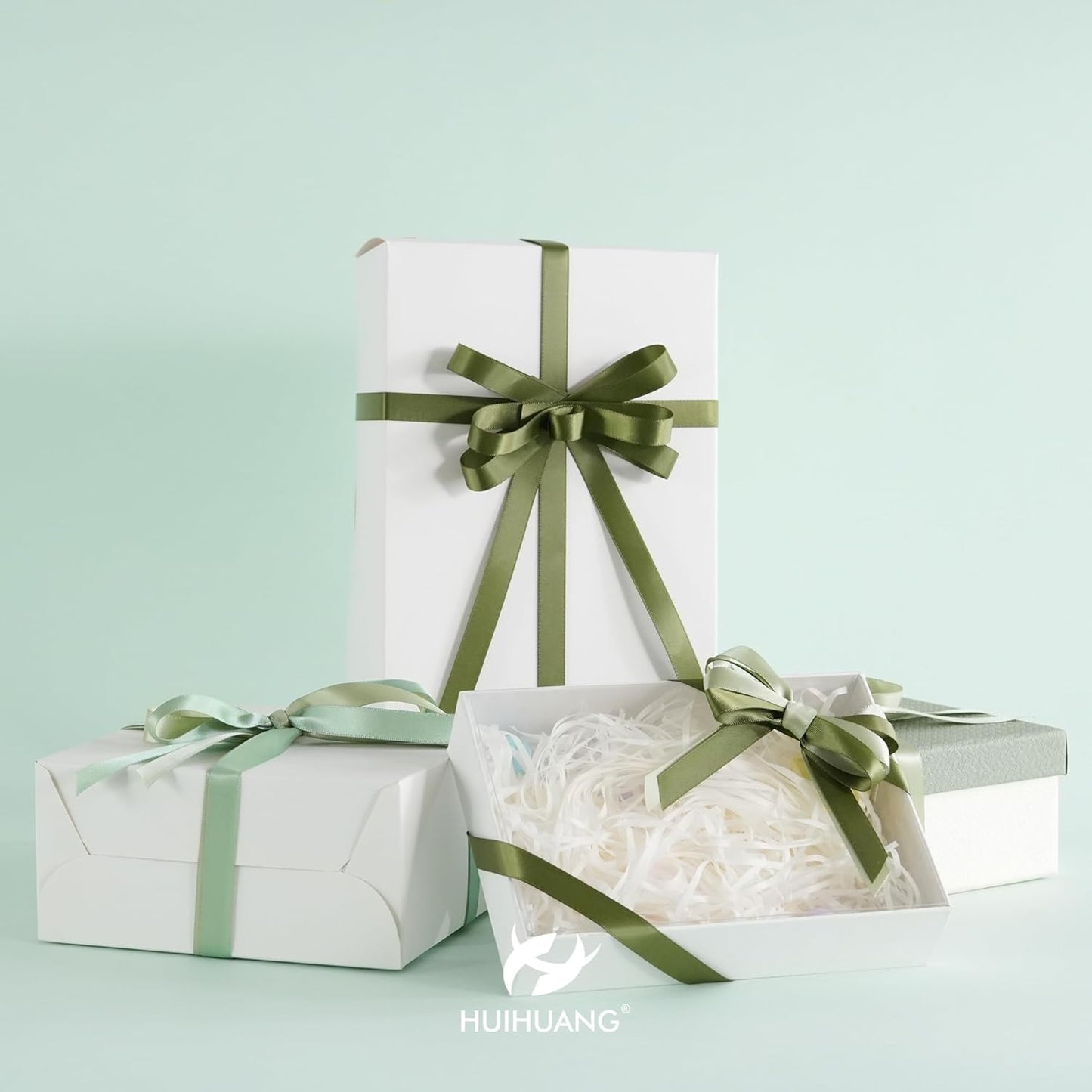 HUIHUANG Moss Green Satin Ribbon 1/2 inch X 50 Yards Continuous, Green Double-Faced Satin Ribbon for Gift Wrapping, Bows, DIY Crafts, Flower Bouquet, Wedding Bridal Shower Decor