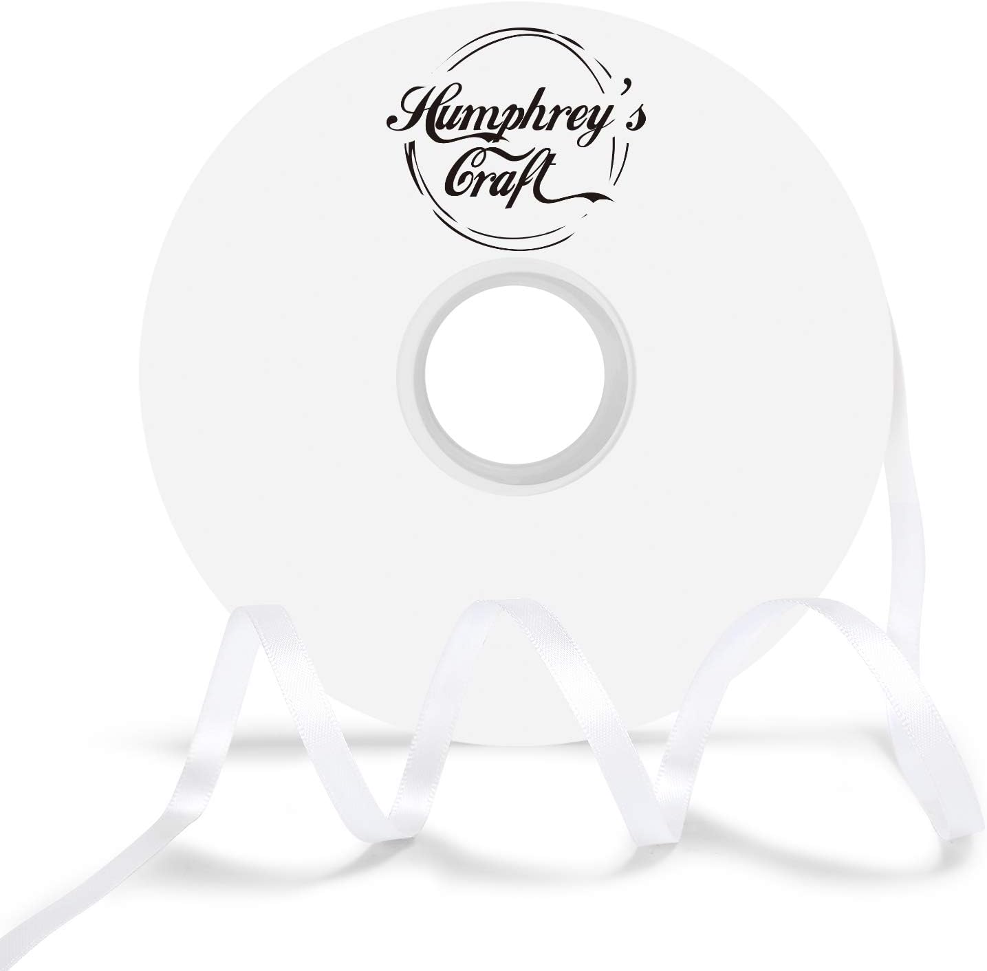 Humphrey's Craft 1/4 Inch White Double Faced Satin Ribbon - 50 Yards Variety of Color for Crafts Gift Wrapping DIY Bows Bouquet Decoration Sewing Christmas Tree Wedding and Invitation Card.