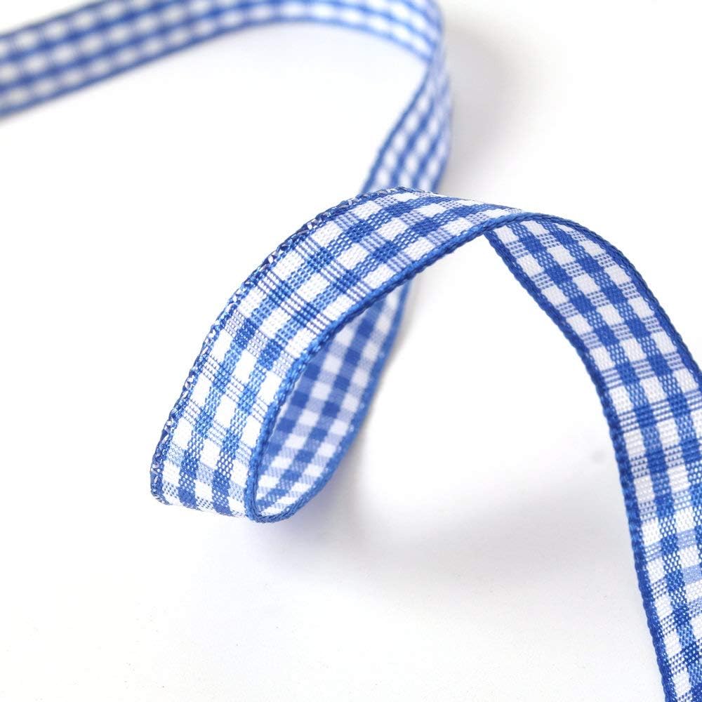 Ink Blue Gingham Plaid Checked Ribbon 25 Yard Each Roll 100% Polyester (3/8", Ink Blue)