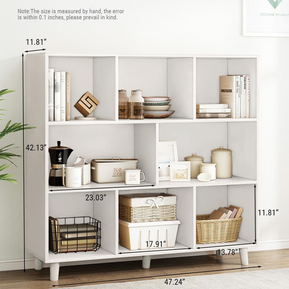IOTXY Open Cube Low Bookcase - 3-Tier Freestanding Storage Display Cabinet Organizer with Legs for Home Office, 8-Cubes Open Shelf Short Bookshelf, White