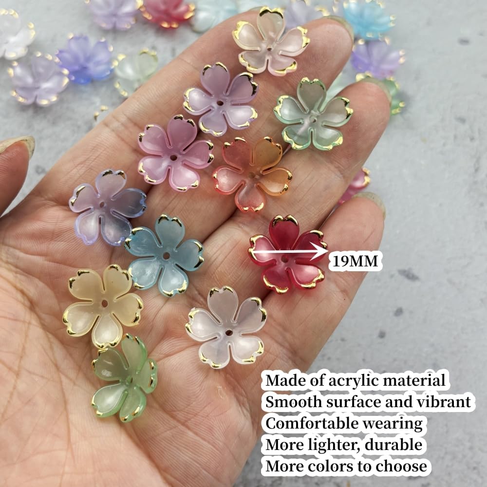 100pcs Acrylic Flower Beads, 19mm Cherry Blossom Plastic Gradient Flower Spacer Beads for DIY Crafts Bracelet Necklace Earrings Jewelry Making(Blue Green)