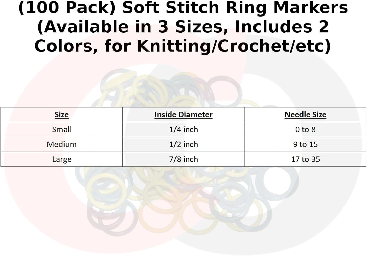(100 Pack) Soft Stitch Ring Markers, Blue & Yellow (Medium Size for Needle Sizes 9-15, Includes 2 Colors, for Knitting/Crochet/etc)