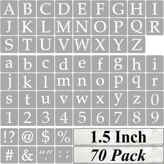 1.5 Inch Alphabet Letter Stencils for Painting - 70 Pack Letter and Number Stencil Templates with Signs for Painting on Wood, Reusable Letters and Numbers Stencils for Chalkboard Wood Signs & Wall Art