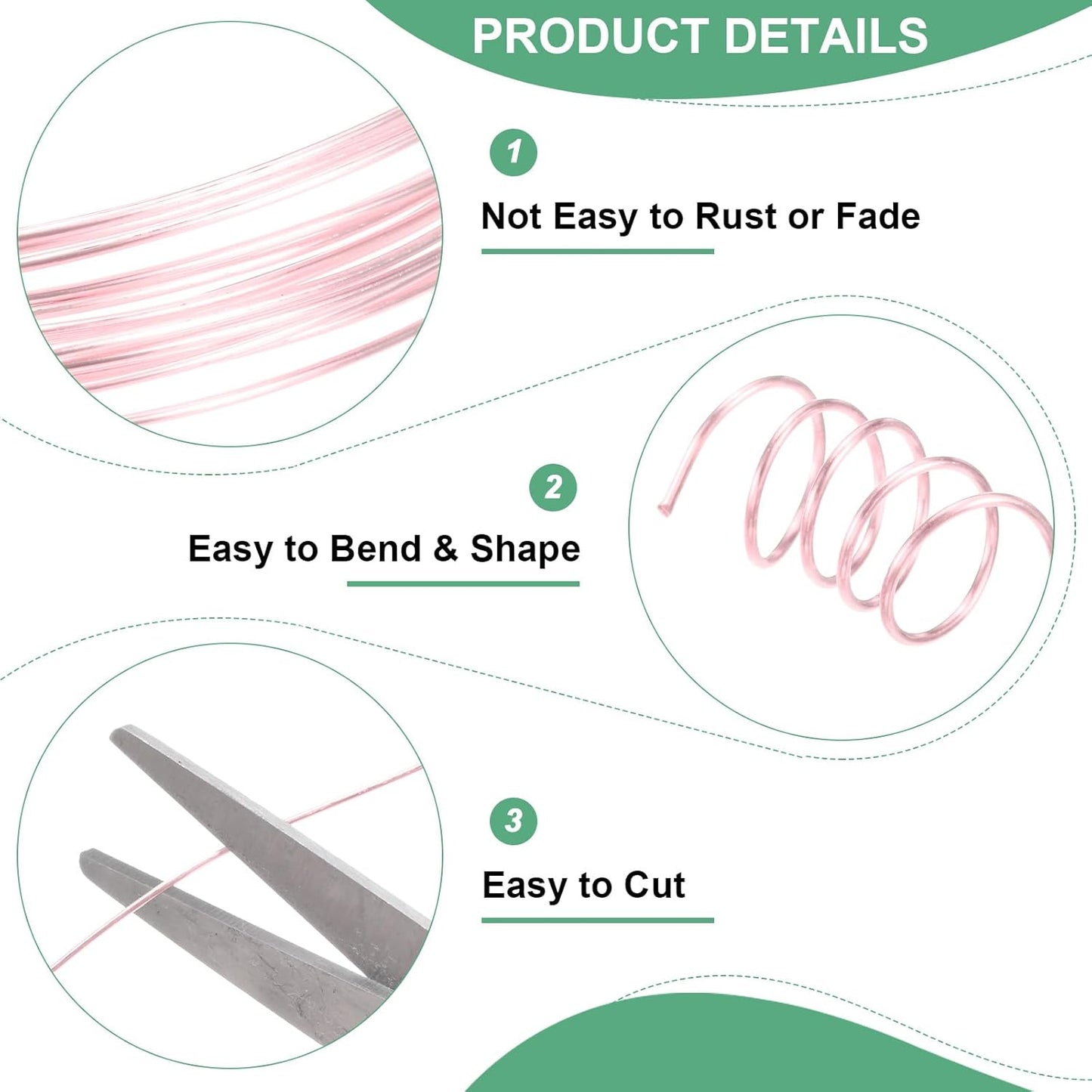 0.7 mm/21 Gauge Copper Wire for Jewelry Making, 10.2FT Copper Beading Craft Wire for Jewelry/Weaving/DIY Crafting/Planting, Color-Retaining [3.1M, Rose Gold]