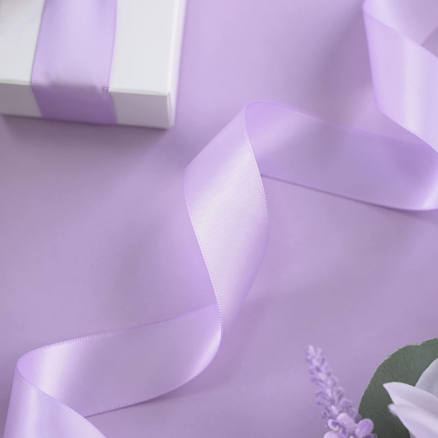 HUIHUANG Light Purple Ribbon Lavender Satin Ribbon 50 Yards Double Face Silk Satin Ribbons for Easter Day Gift Basket Gift Wrapping Wreath Bows Making Wedding Floral Bouquet Invitation Decor