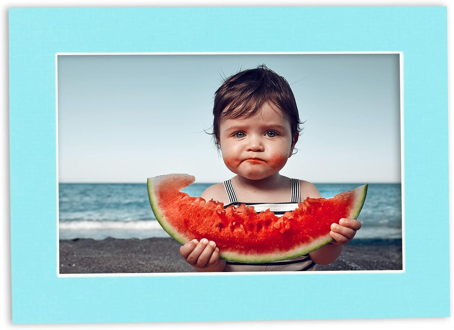 11x14 Mat Bevel Cut for 8.5x11 Photos - Acid Free Aquamarine Blue Precut Matboard With Backing Board and Crystal Clear, Self Seal Mat Bag - For Pictures, Framing - 4-ply Thickness