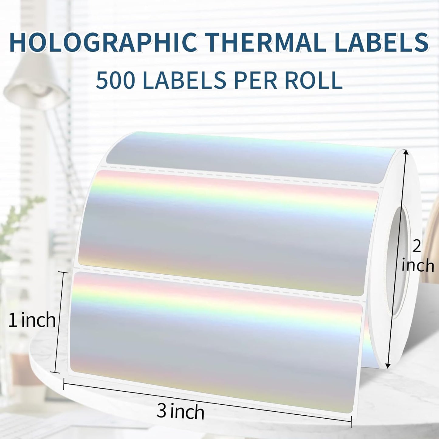 1" x 3" Holographic Thermal Label Stickers,Printable Rainbow Glitter Thermal Printer Sticker Labels for Gift Wrapping, Self-Adhesive Name Price Tag DIY Custom Logo Design (500 pcs)