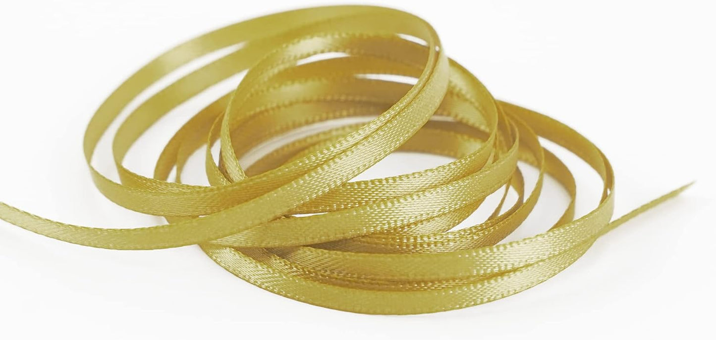 HUIHUANG Thin Gold Ribbon 1/8 inch Solid Color Satin Ribbon Continuous 100 Yards Double Faced Small Cloth Ribbon for Crafts Gift Wrapping DIY Bows Bouquet Gift Tag Christmas Ornaments