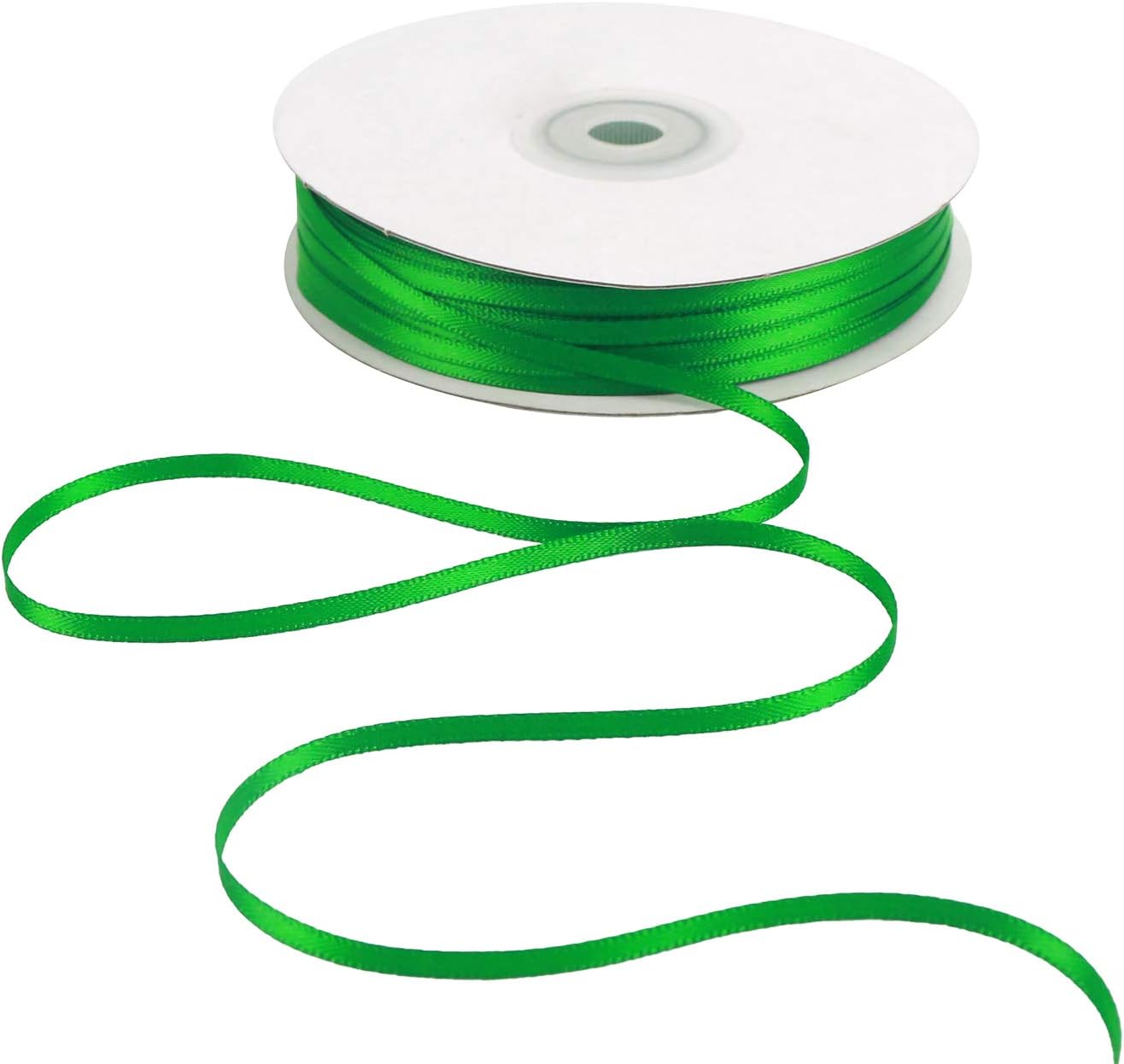 HUIHUANG Thin Green Satin Ribbon - 1/8 inch x 100 Yards Roll for Crafts, Gift Tags, Party Decoration Cards (Emerald)