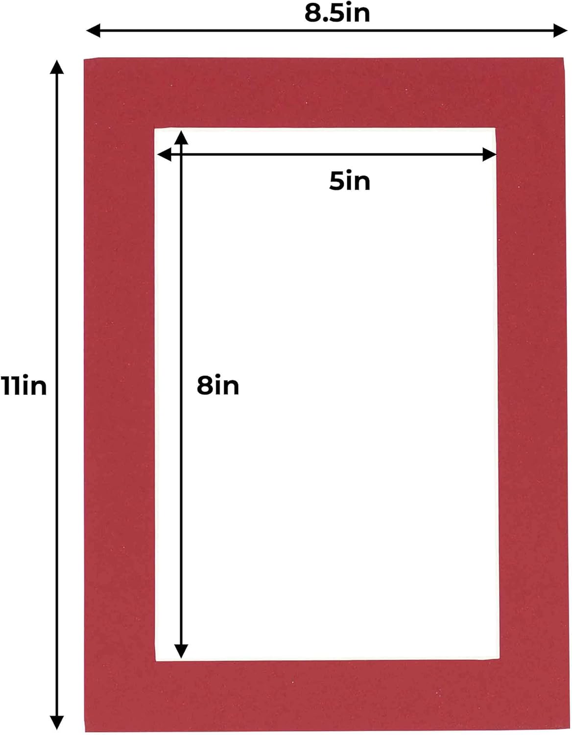 5.5x8.5 Mat for 8.5x11 Frame - Precut Mat Board Acid-Free Deep Red 5.5x8.5 Photo Matte For a 8.5x11 Picture Frame, Premium Matboard for Family Photos, Show Kits, Art, Picture Framing, Pack of 10 Mats