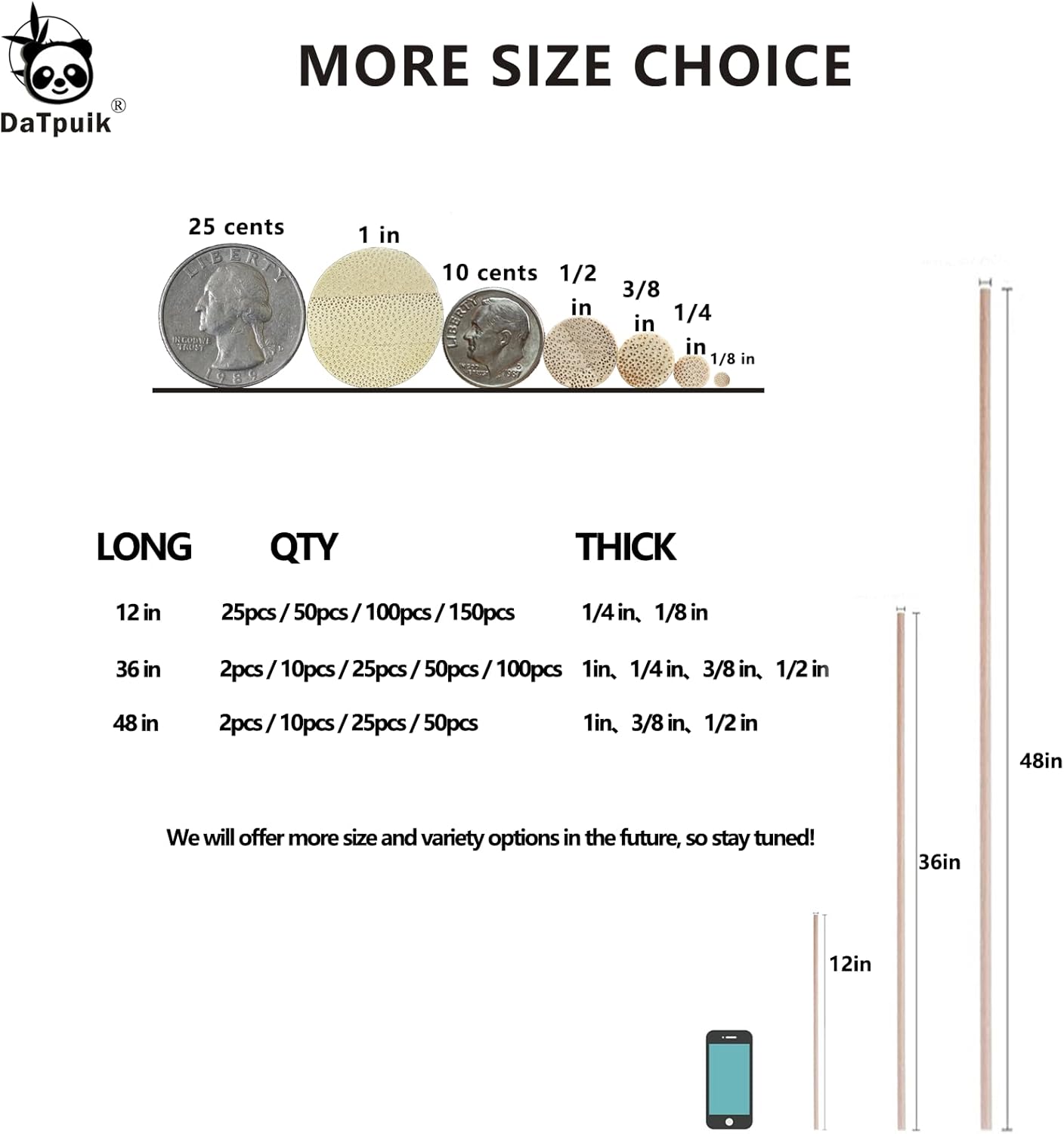 1/4 x 24 Inch 50 PCS Dowel Rods Wood Sticks Wooden Dowel Rods Unfinished Bamboo Sticks - for Crafts,Home Decor, Model Making and DIYers