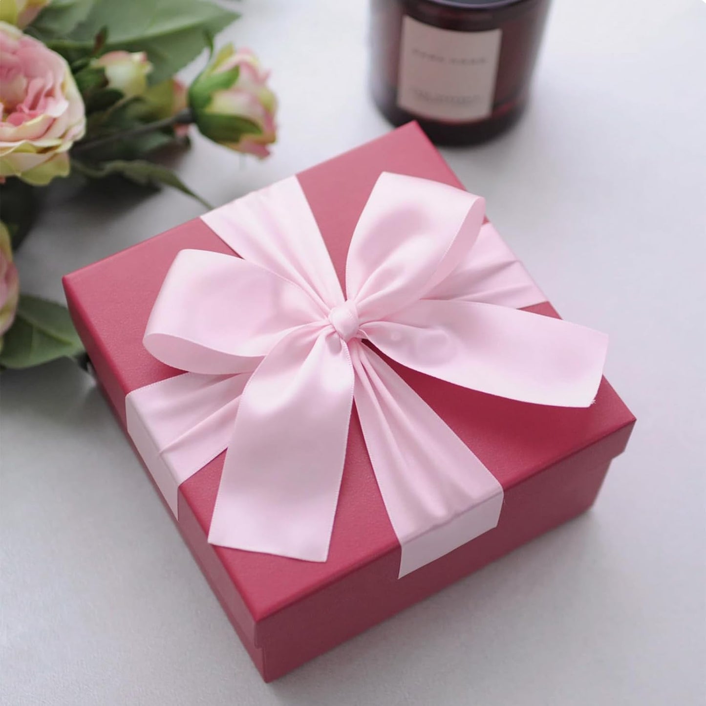 1-1/2" x 100 Yards Light Pink Polyester Satin Ribbon Single Faced Fabric Ribbons for Eternal Roses, Flower Bouquets, Gift Wrapping, Crafts, Bridal Shower, Wedding Decor