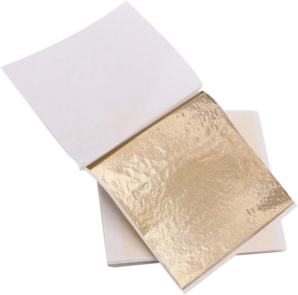 Imitation Gold Leaf Sheets - KINNO Champagne Gold Foil Multipurpose for Home, Wall, Frame, Ceiling, Furniture Decoration, 100 Sheets 3.15 by 3.35 Inches