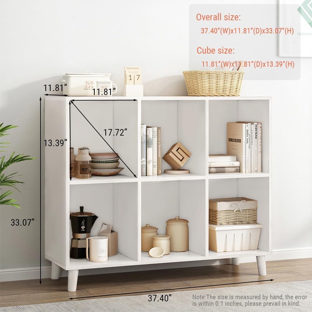 IOTXY Open Cube Low Bookcase - 2-Tier Freestanding Storage Display Cabinet Organizer with Legs for Home Office, 6-Cubes Open Shelf Short Bookshelf, White
