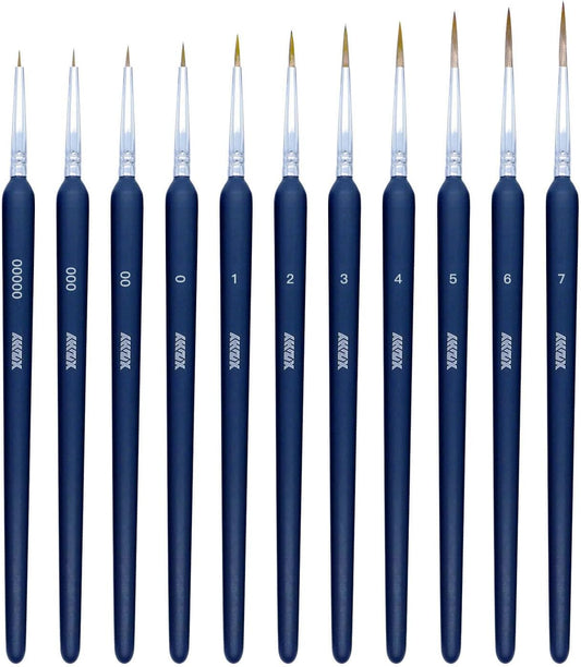 11Pcs Fine Detail Paint Brushes Set Fine Tip Paint Brush Miniature Mini Paints Brush for Watercolor, Oil, Acrylic, Face, Nail, Scale Model Painting Line Drawing (00000#-7#) Dark Blue XZHY
