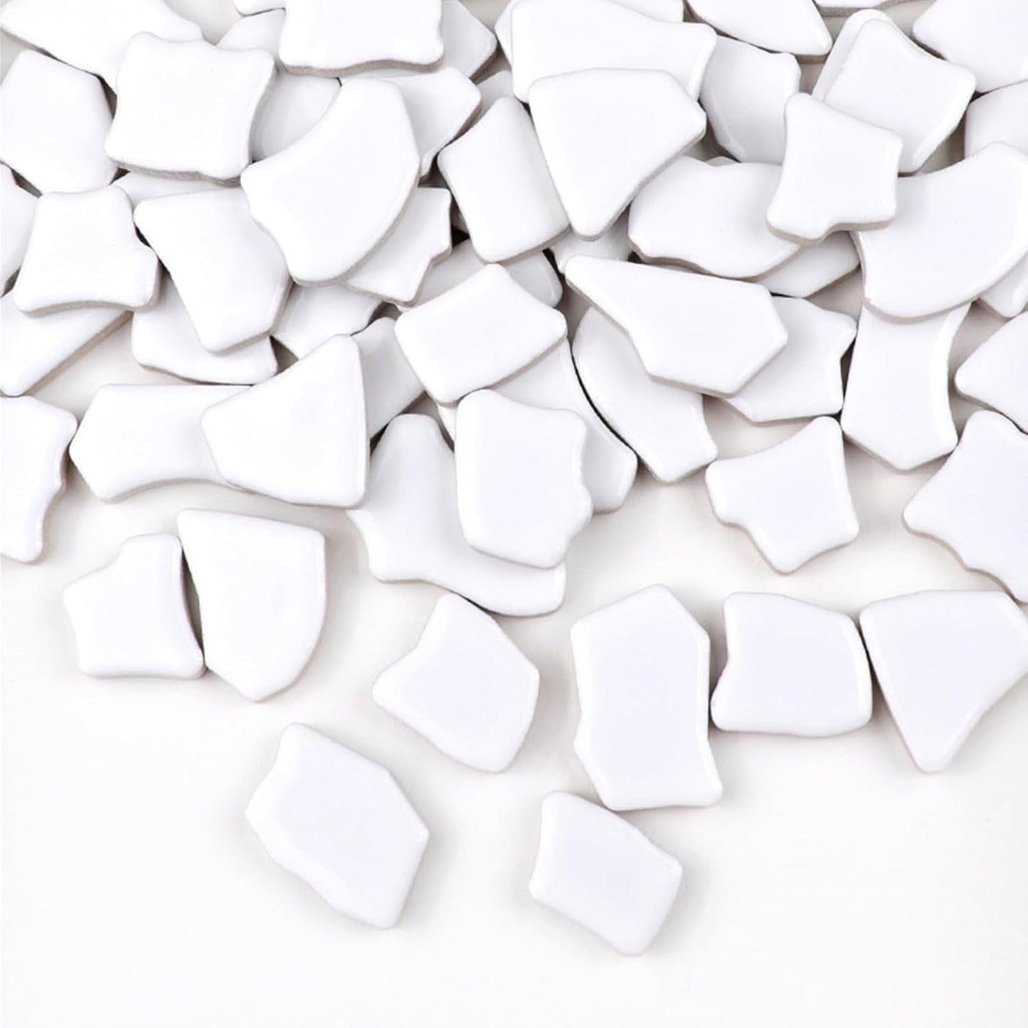 0.78"-1.57" Irregular Ceramics Mosaic Tiles,1.1LB Mosaic Pieces Stones for Home Decoration DIY Craft Plates Flowerpots Vases Cups Mosaic Making Supplies (White)