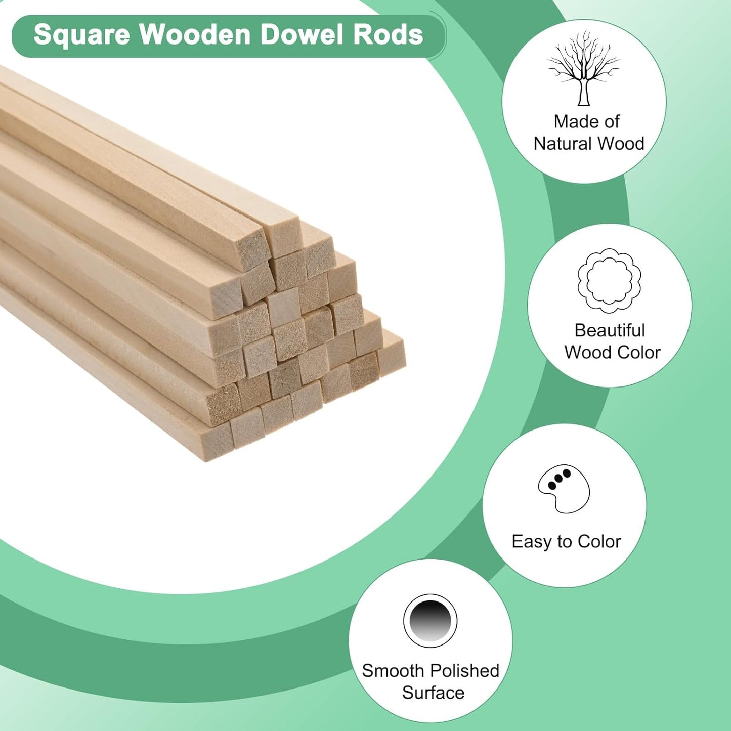 10-Pack Wood Square Dowel Rods, 5/16 x 12 Inch Unfinished Wooden Square Dowel Rod, Hardwood Square Dowel Sticks for Crafts/DIY Projects/Models Making [Wood Color]