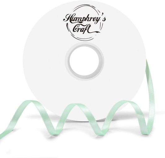 Humphrey's Craft 1/4 Inch Mint Green Double Faced Satin Ribbon - 50 Yards Variety of Color for Crafts Gift Wrapping Bows Bouquet Decoration Sewing Christmas Tree Wedding Invitation Card.